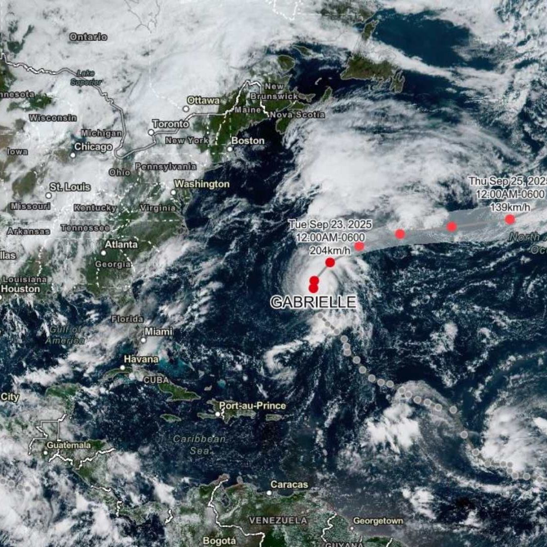 Mapa de la trayectoria del poderoso huracán Gabrielle