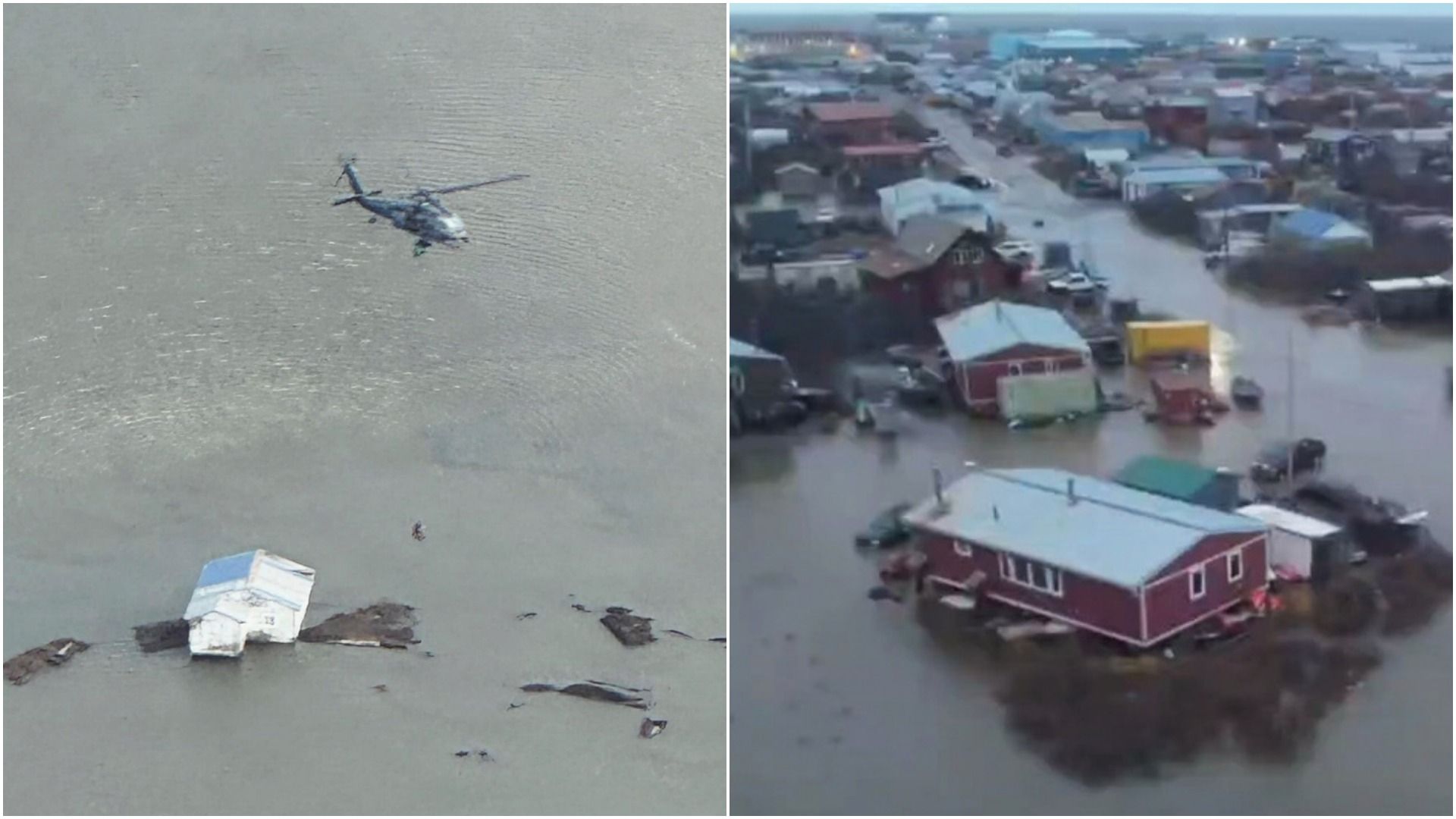 Casas inundadas por las inundaciones en Alaska