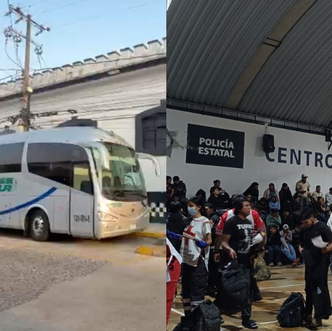autobús y migrantes en el cuartel san josé en Xalapa