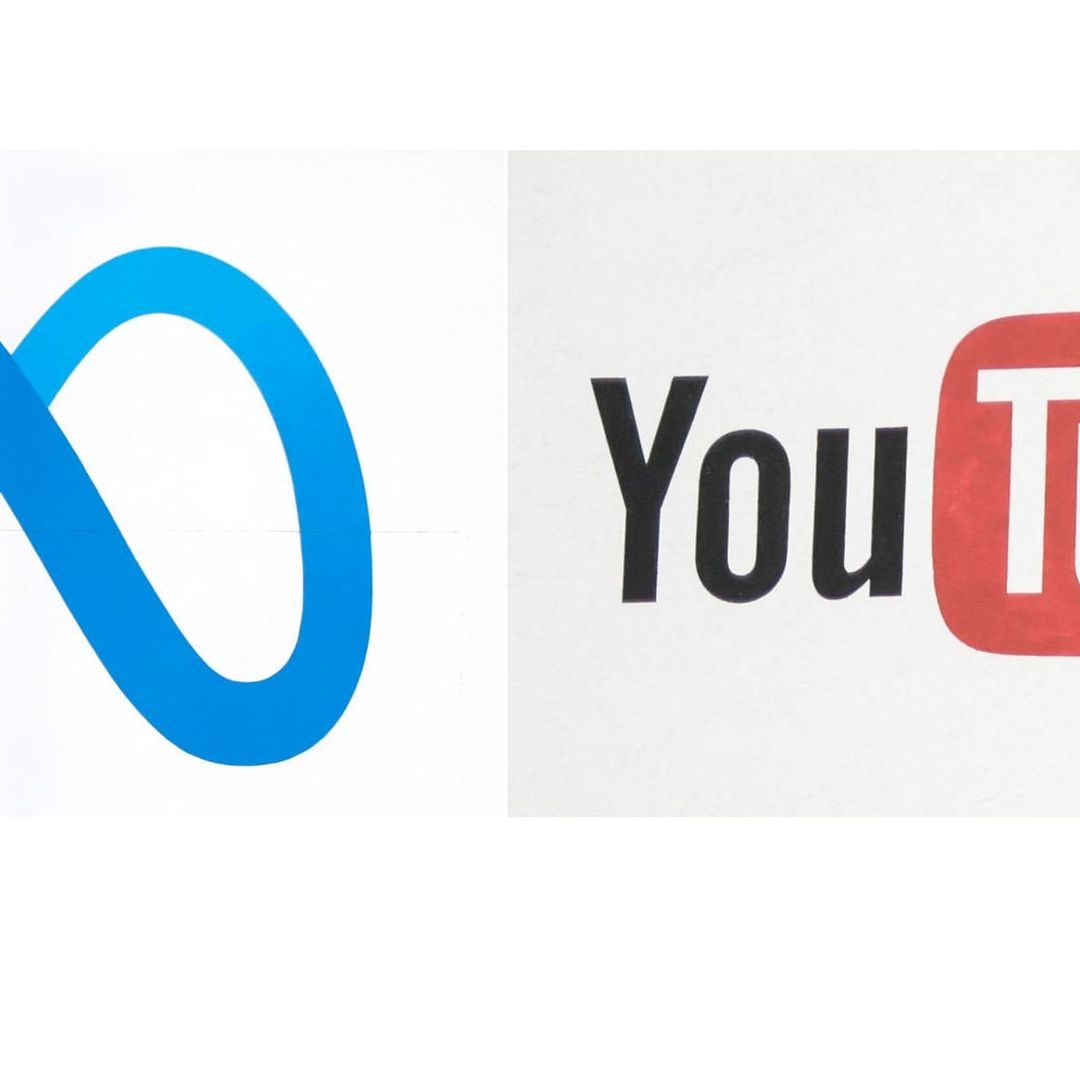 Combo de fotografías que muestra de izquierda a derecha los logos de Meta y YouTube. Foto: EFE