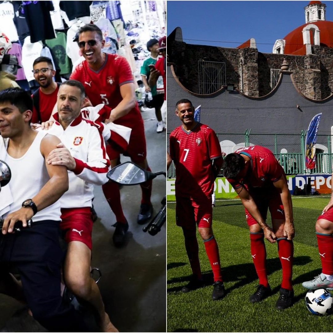 Las leyendas de Portugal atravesaron entre los puestos ambulantes para llegar a la cancha del Maracaná, en Tepito. Foto X: @selecaoportugal
