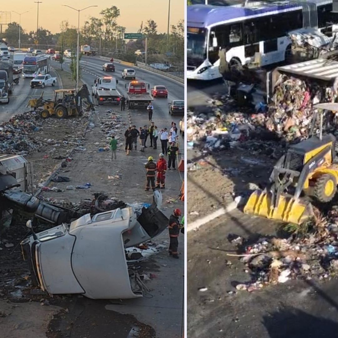 Zapopan: tráilerde basura se estrella y paraliza Mi Macro Periférico