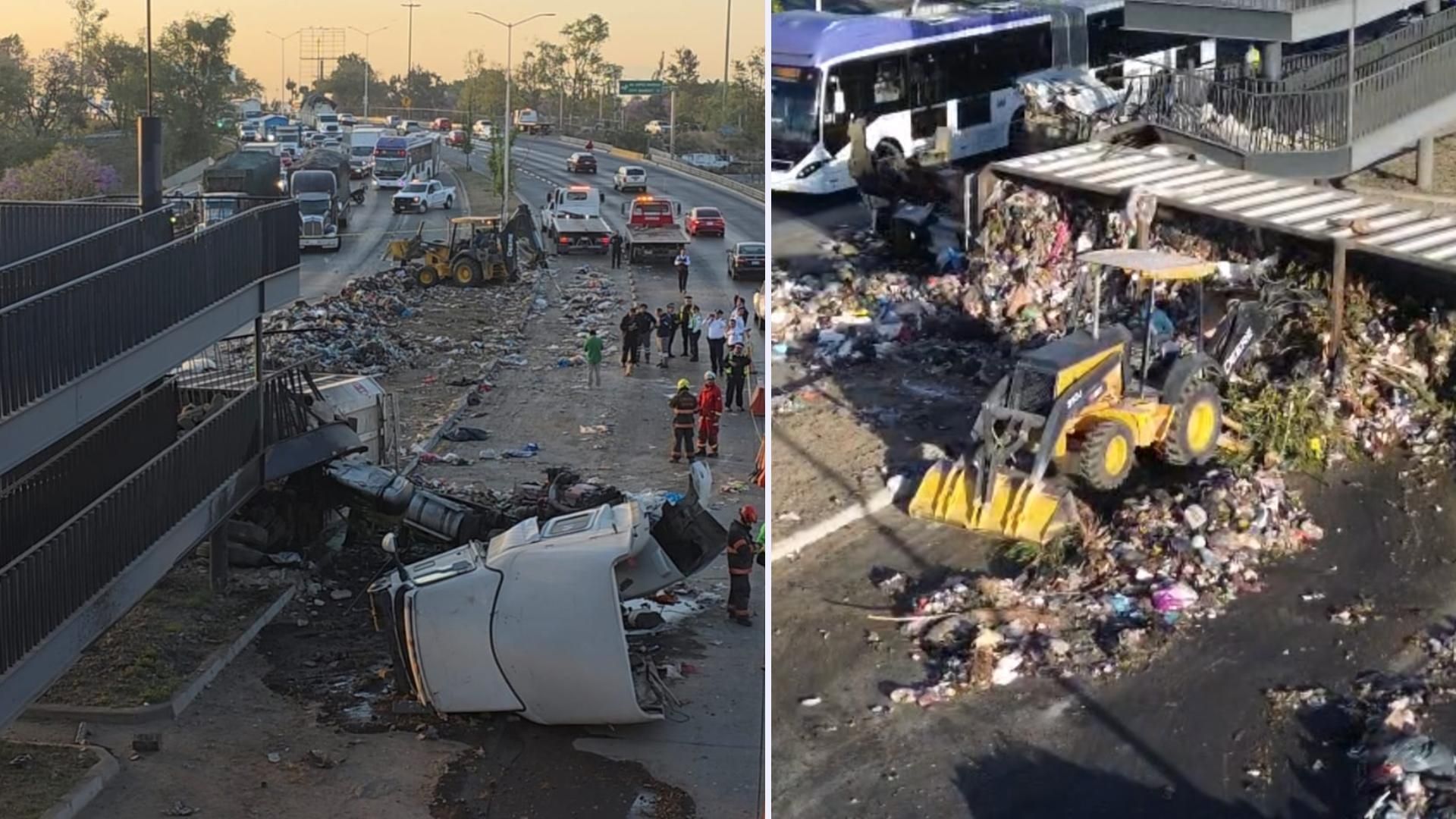 Zapopan: tráilerde basura se estrella y paraliza Mi Macro Periférico