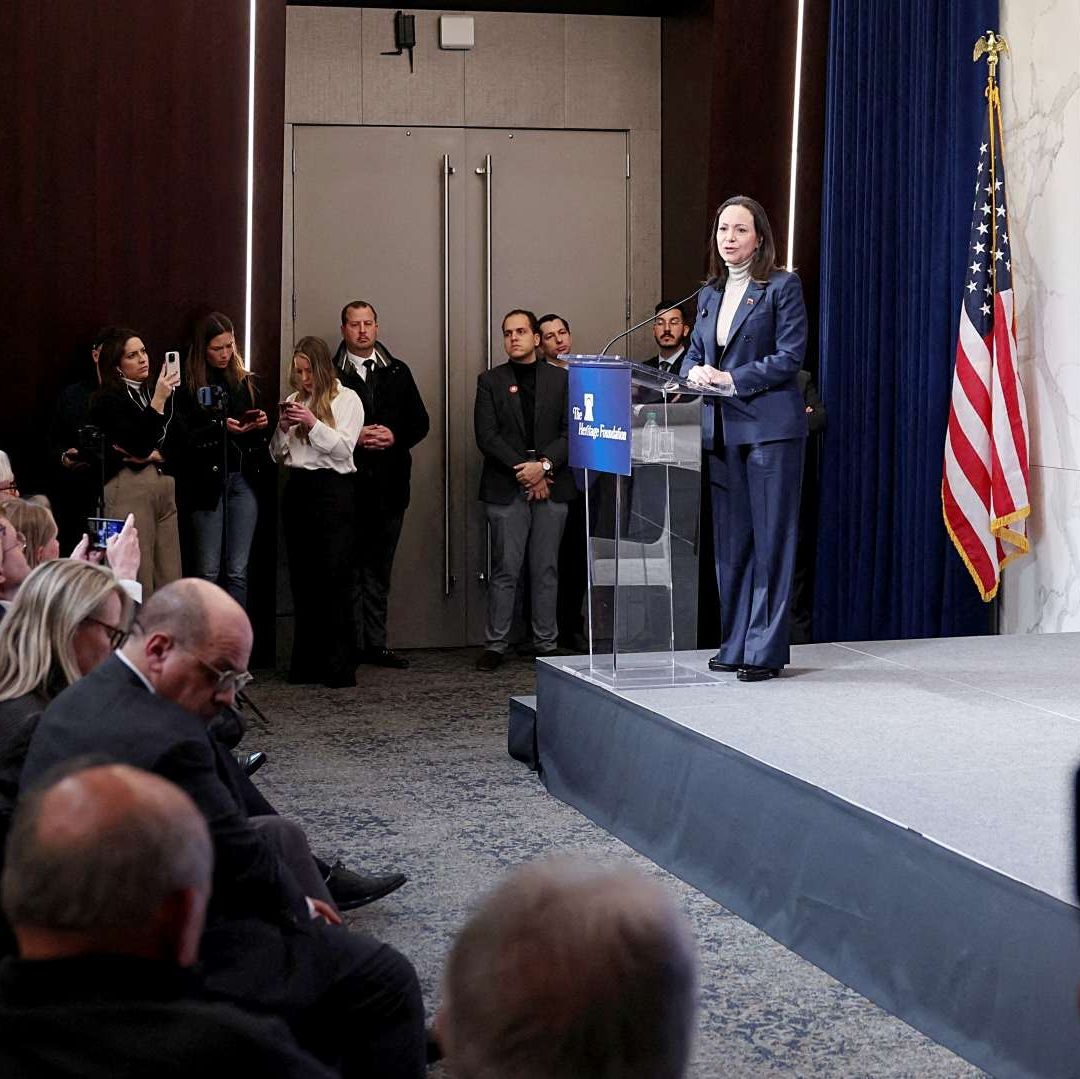María Corina Machado durante conferencia de prensa en Washington, D.C., Estados Unidos. Foto: Reuters