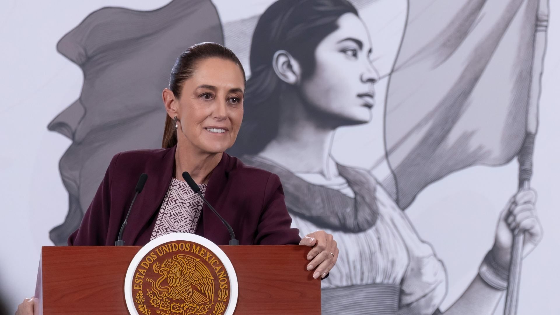 La presidenta Claudia Sheinbaum durante la mañanera del 17 de febrero 2026.