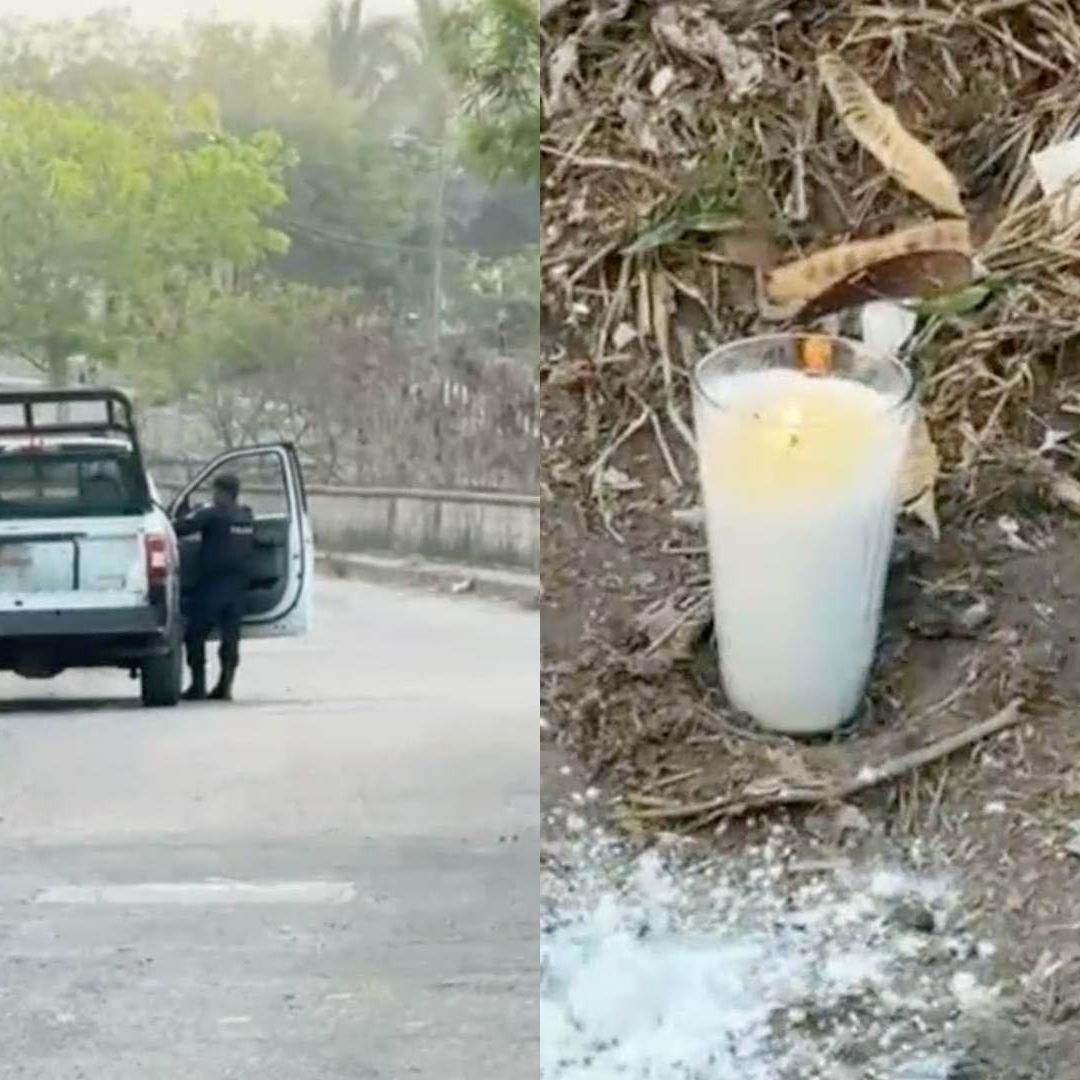 patrulla y veladora donde murió el hombre durante riña en colinas de Santa Fe