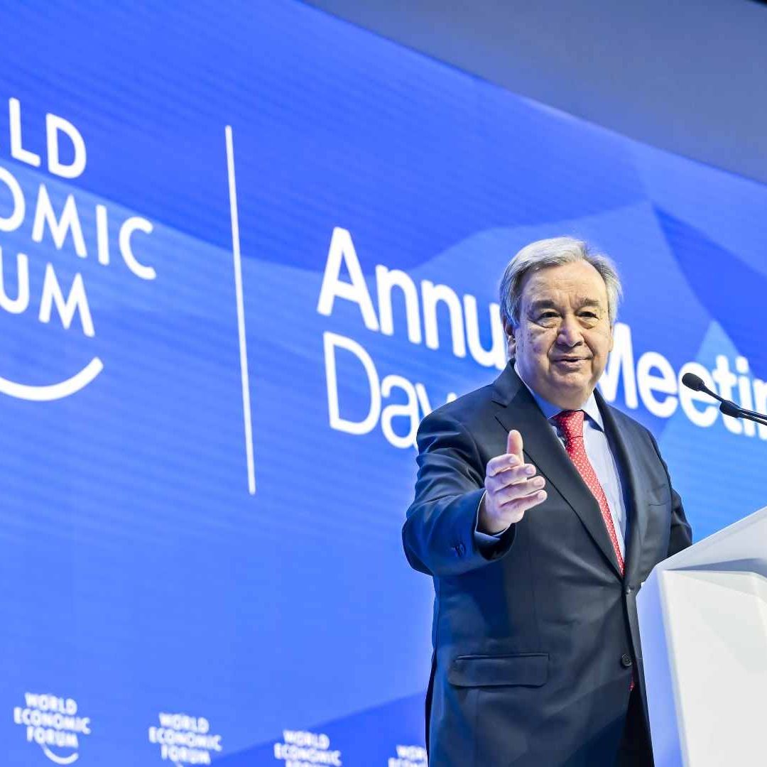 António Guterres habla durante la 53ª reunión anual del Foro Económico Mundial