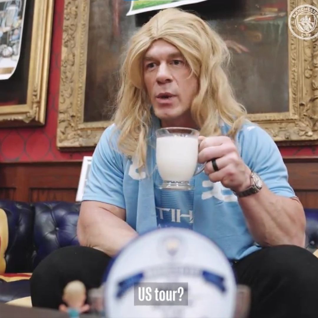 Haaland se sorprendió de ver a John Cena disfrazado de él. Foto: @ManCity