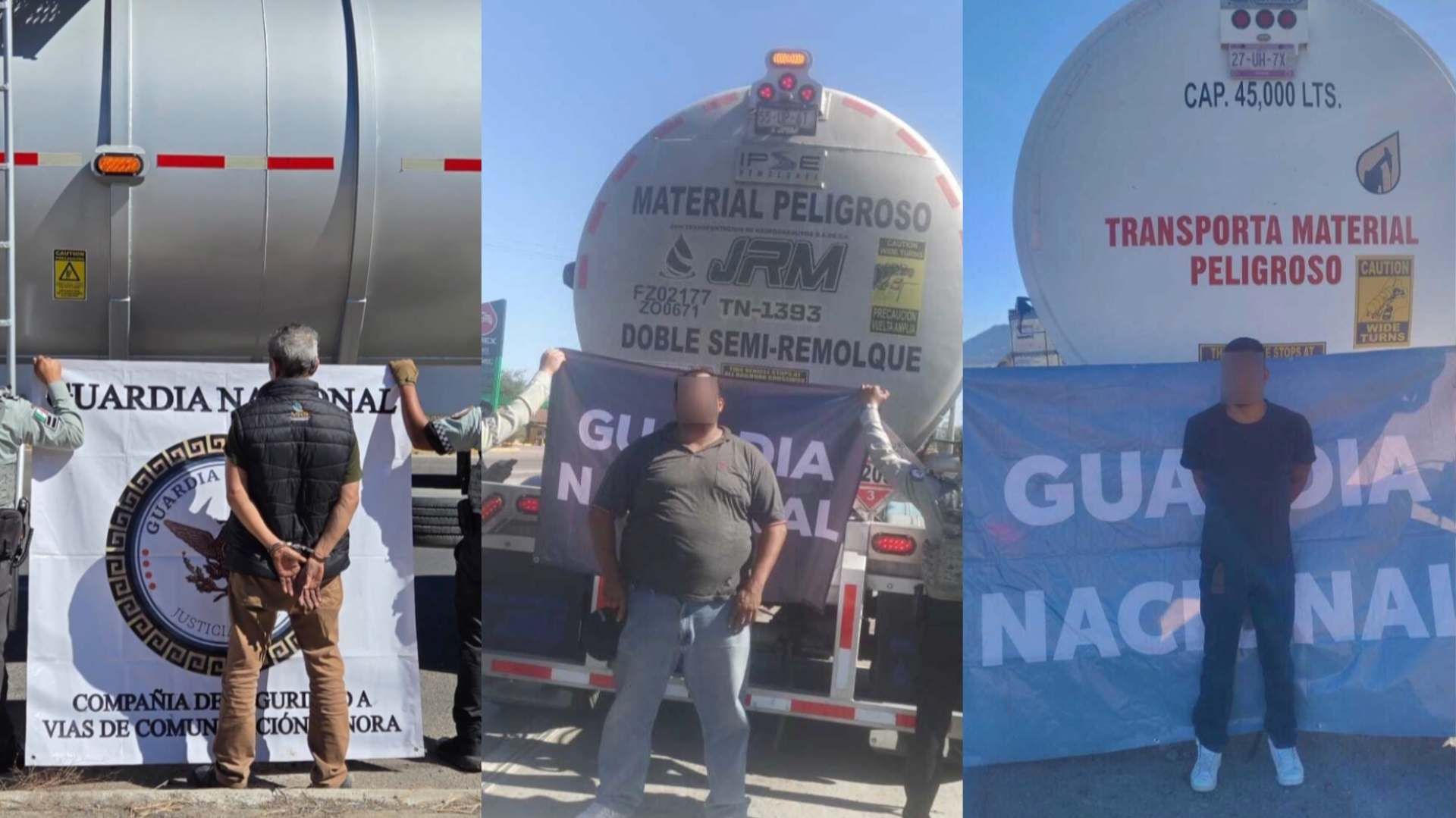 Tres Sujetos Detenidos por Transportar Combustible de Manera Clandestina en Carreteras de Sonora