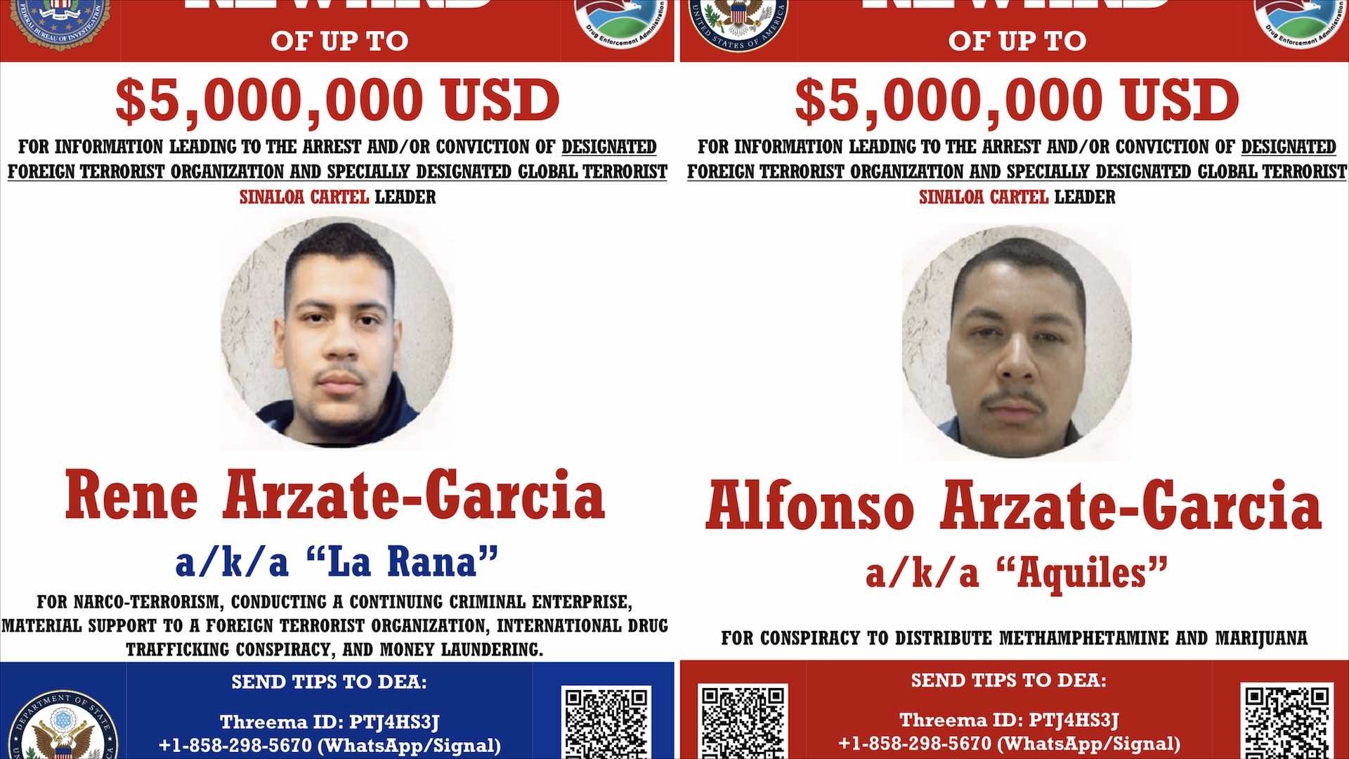 Estados Unidos ofrece 10 millones de dólares por René y Alfonso Arzate García, del Cártel de Sinaloa