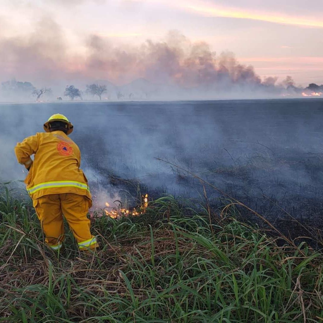 Protección Civil sofocando incendio