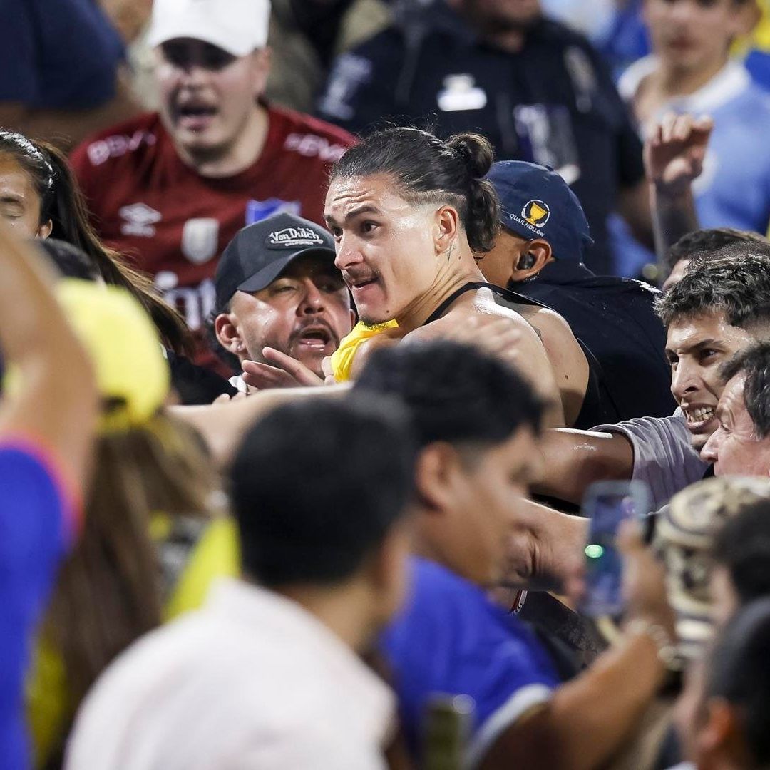 Darwin Nuñez se subió a pelear a las gradas. Foto EFE