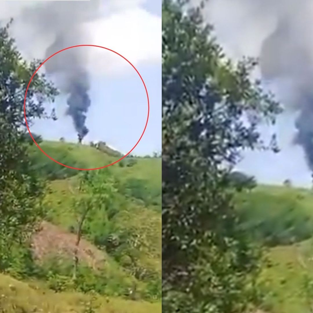 Humo que sale de un helicóptero tras un accidente.
