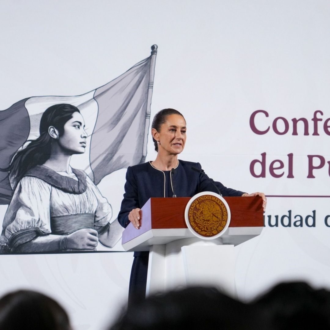 Claudia Sheinbaum, presidenta de México, en la conferencia por aranceles de Trump