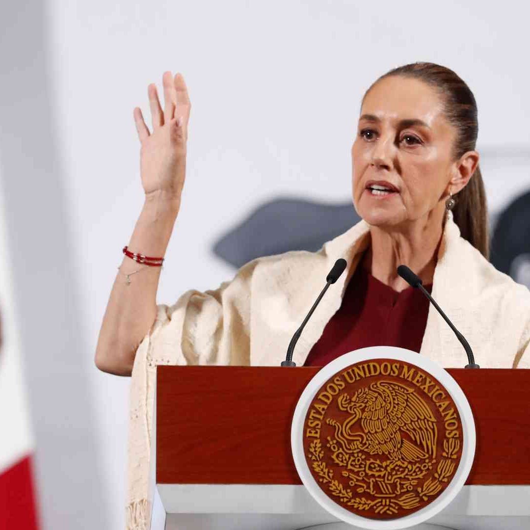 La presidenta Claudia Sheinbaum durante la conferencia mañanera de hoy