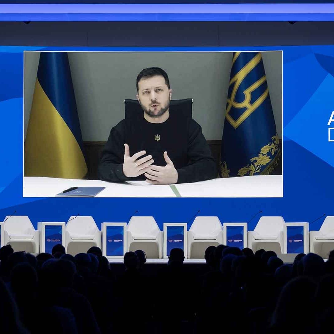 El presidente Volodimir Zelenski participa en Davos 2023