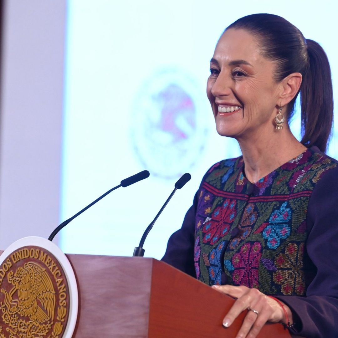 La presidenta Claudia Sheinbaum durante conferencia mañanera en Palacio Nacional