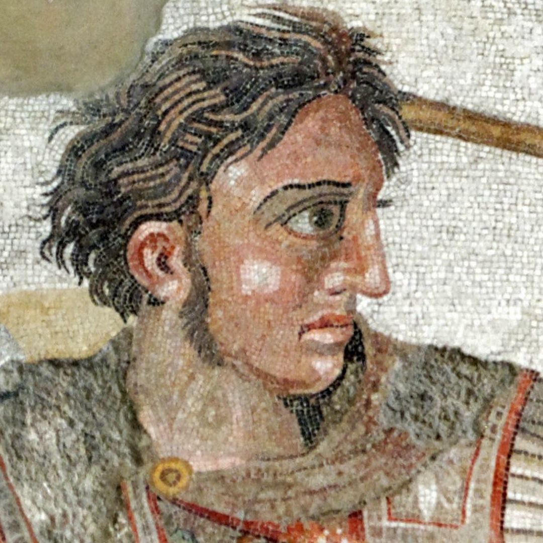 Alejandro Magno en el Mosaico de Issos, donde pelea contra Darío III