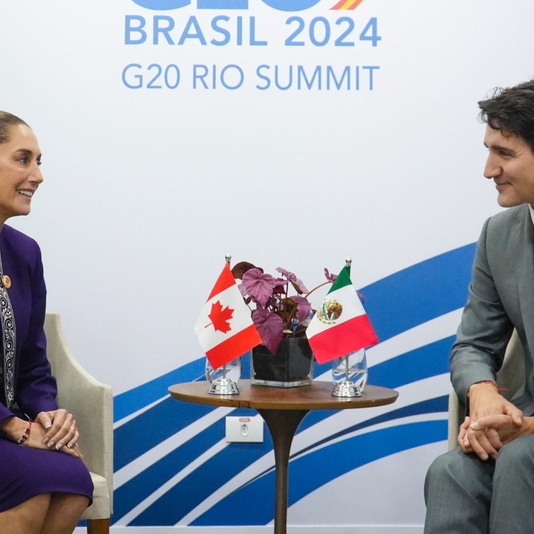 La presidenta de México, Claudia Sheinbaum, se reunió con Justin Trudeau en la Cumbre G20 de Brasil
