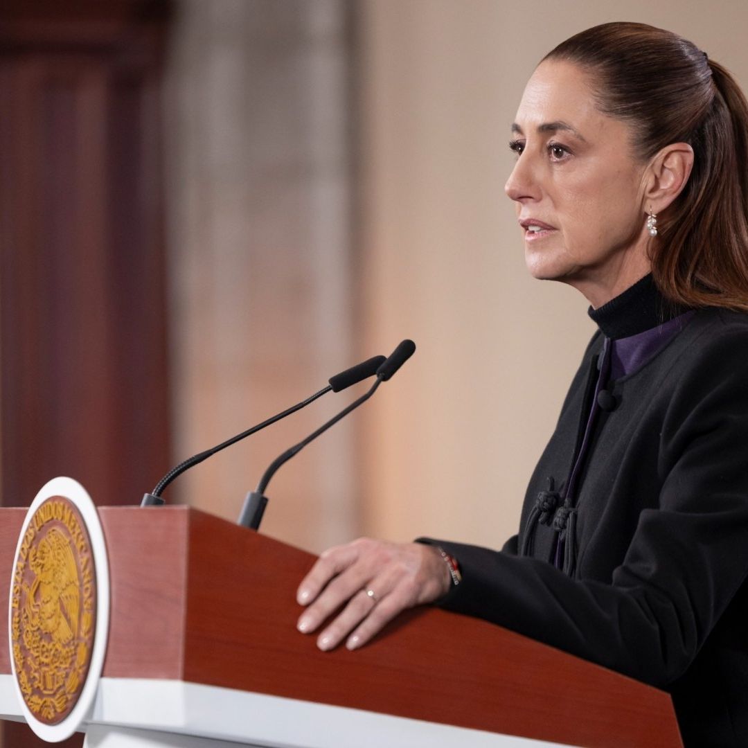 La presidenta Claudia Sheinbaum durante la mañanera de hoy, 23 de febrero de 2026