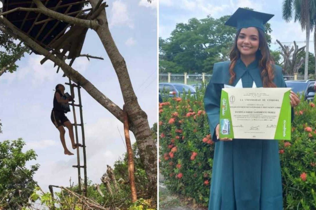 Daniela Sarmiento tomaba clases arriba de un árbol, hoy se graduó