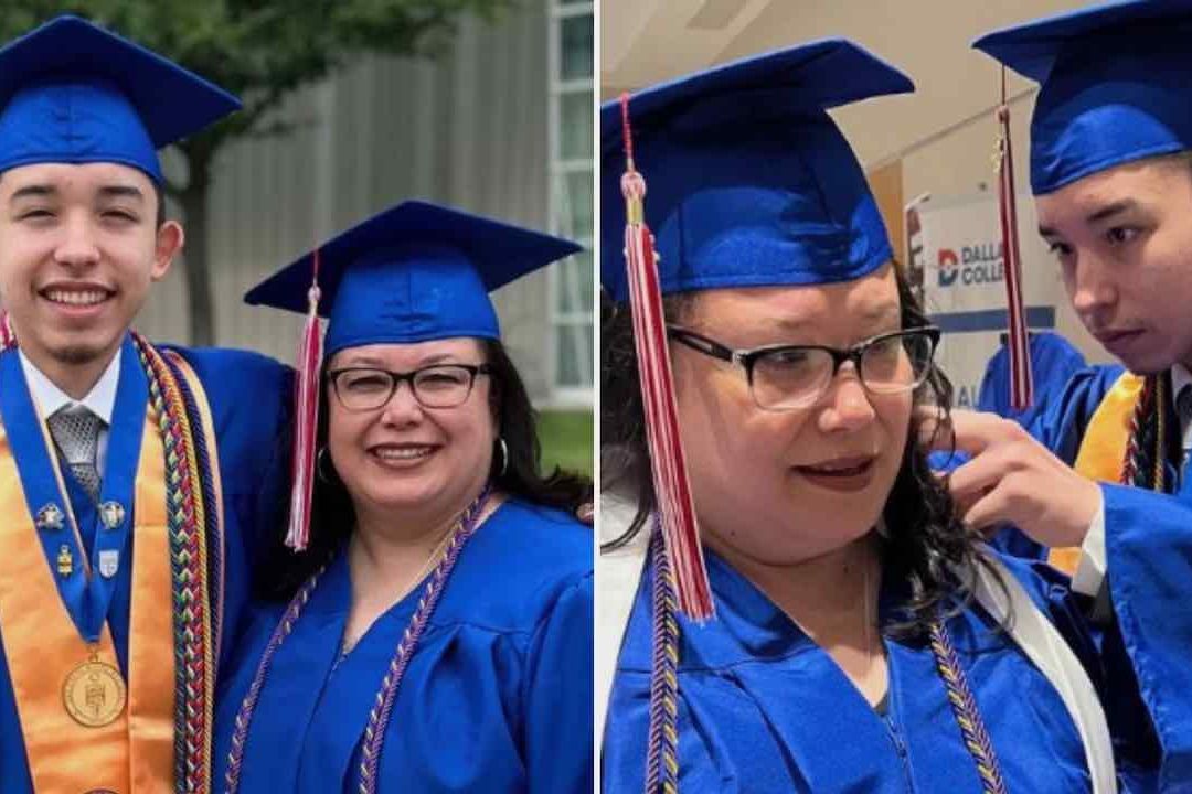 Esmeralda Landa y su hijo, el día de su graduación