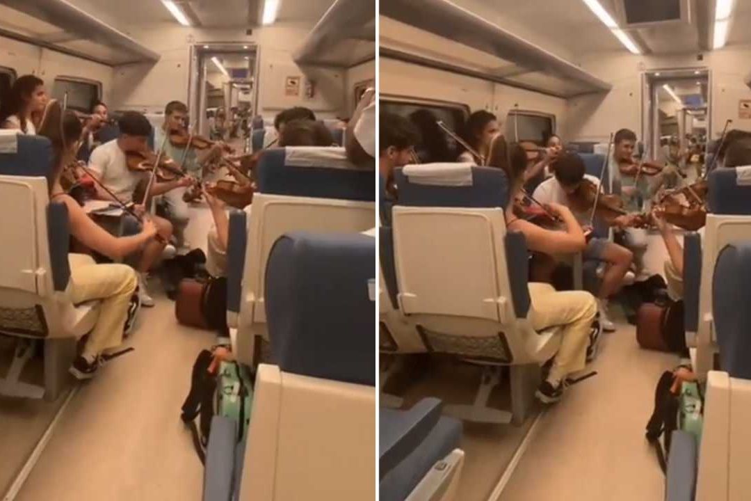Orquesta juvenil organiza concierto en tren retrasado