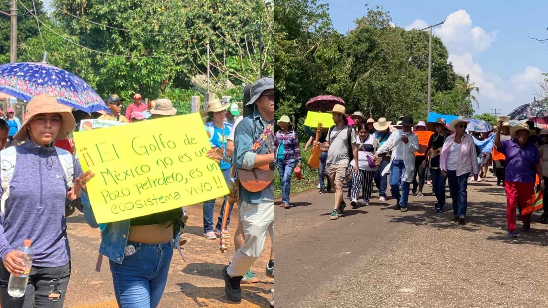 Marcha por mar y laguna en Pajapan en el sur de Veracruz