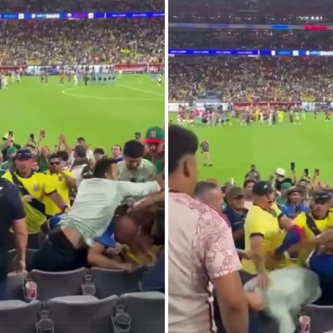 Aficionados protagonizan pelea en partido México vs Ecuador