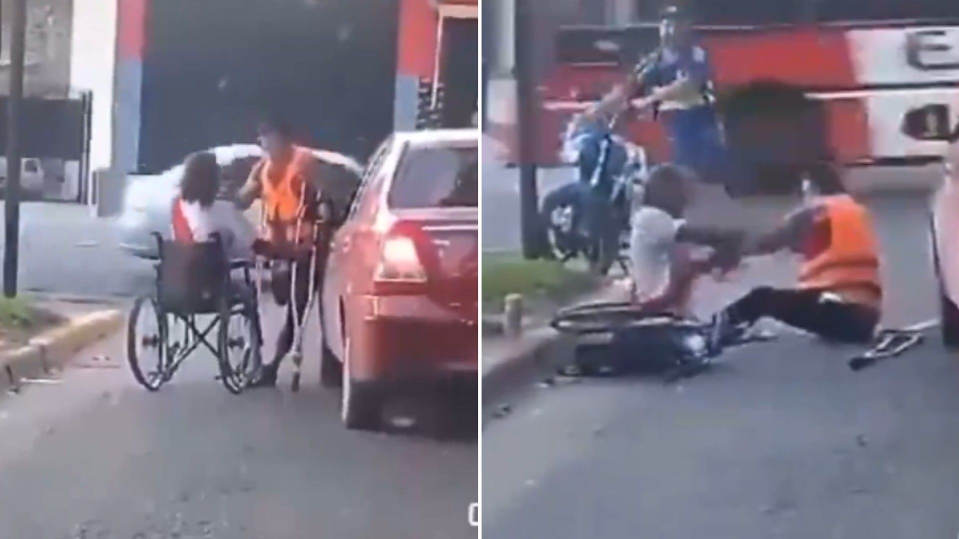 Los hombres con discapacidad se pelearon en una avenida aparentemente en Argentina