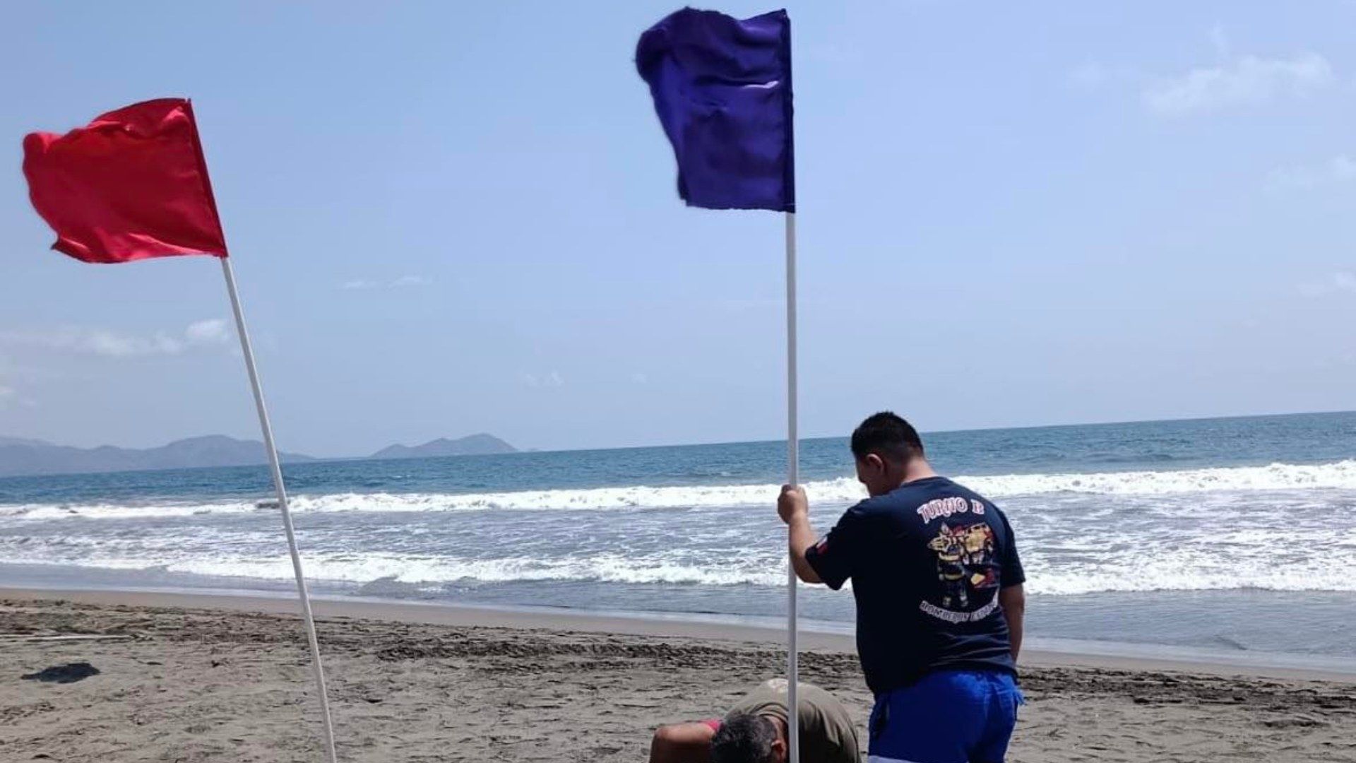 Bandera morada por dragón azul.