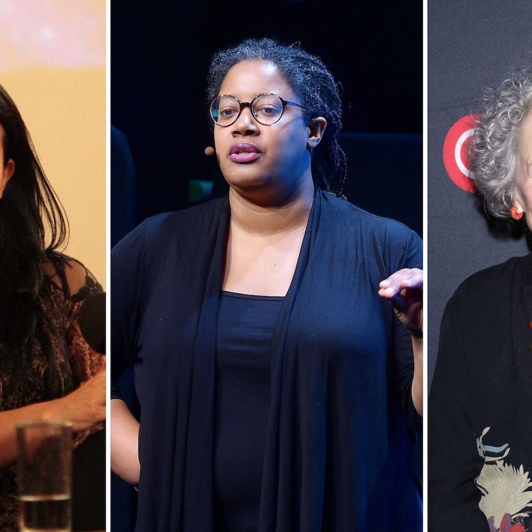 Las escritoras Gabriela Damián, N. K. Jemisin y Margaret Atwood