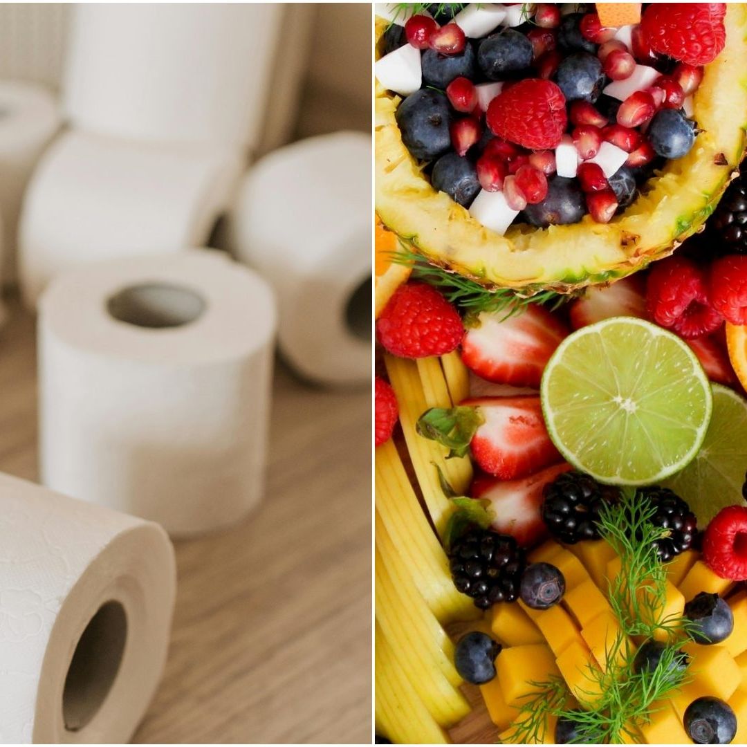 rollos de papel de baño plato de frutas