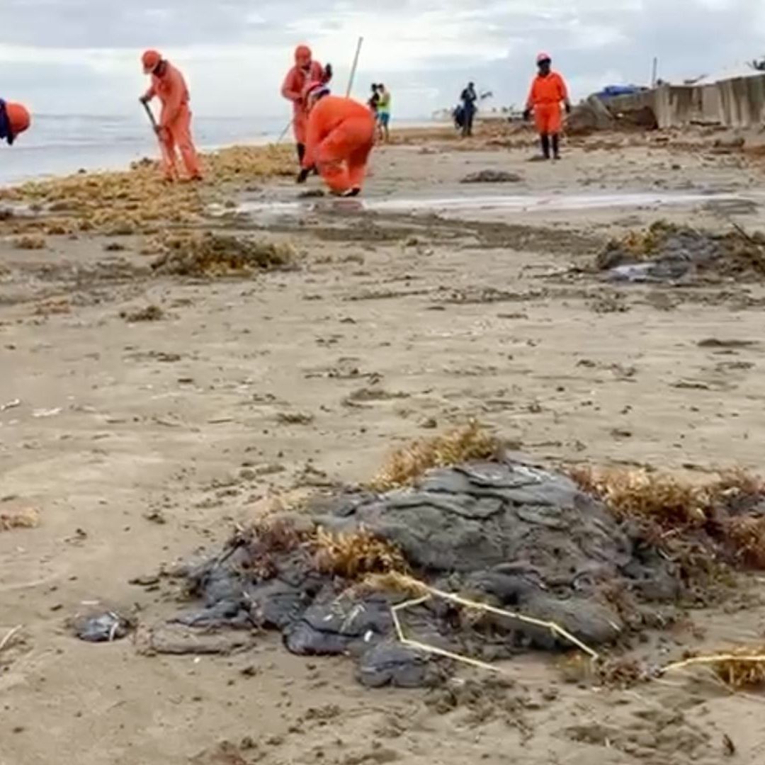 Cuadrillas realizan tareas de limpieza en playa por presencia de hidrocarburo.