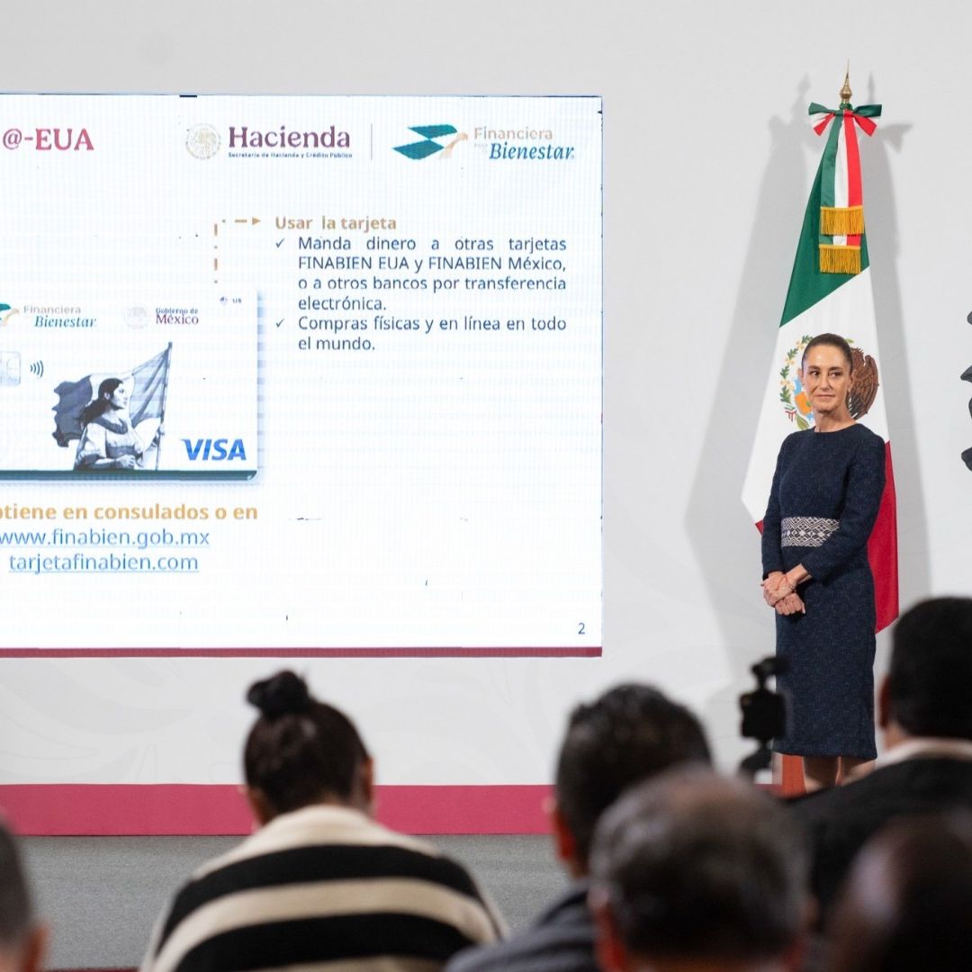Presentación de la tarjeta Finabien para remesas en la conferencia mañanera de hoy, 18 de julio de 2025