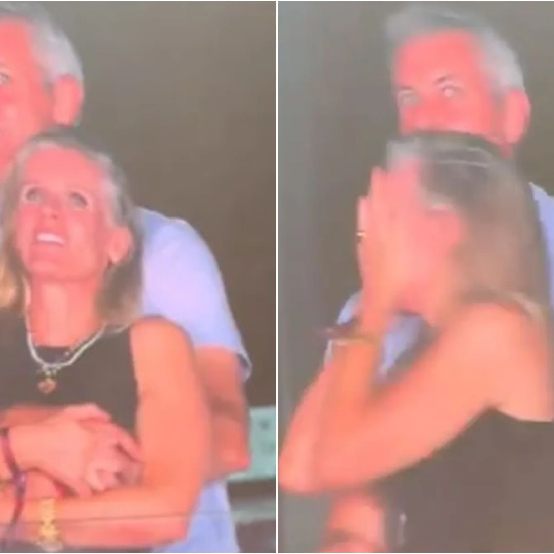 La cámara de besos captó a una pareja que intentó ocultar sus muestras de cariño en un concierto de la banda Coldplay.