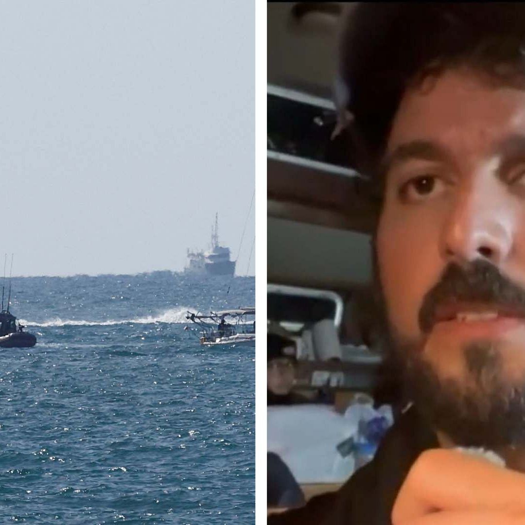 Buques interceptado en Flotilla Global Sumud, done viajaba el mexicano Carlos Pérez. Foto: Reuters y captura de pantalla