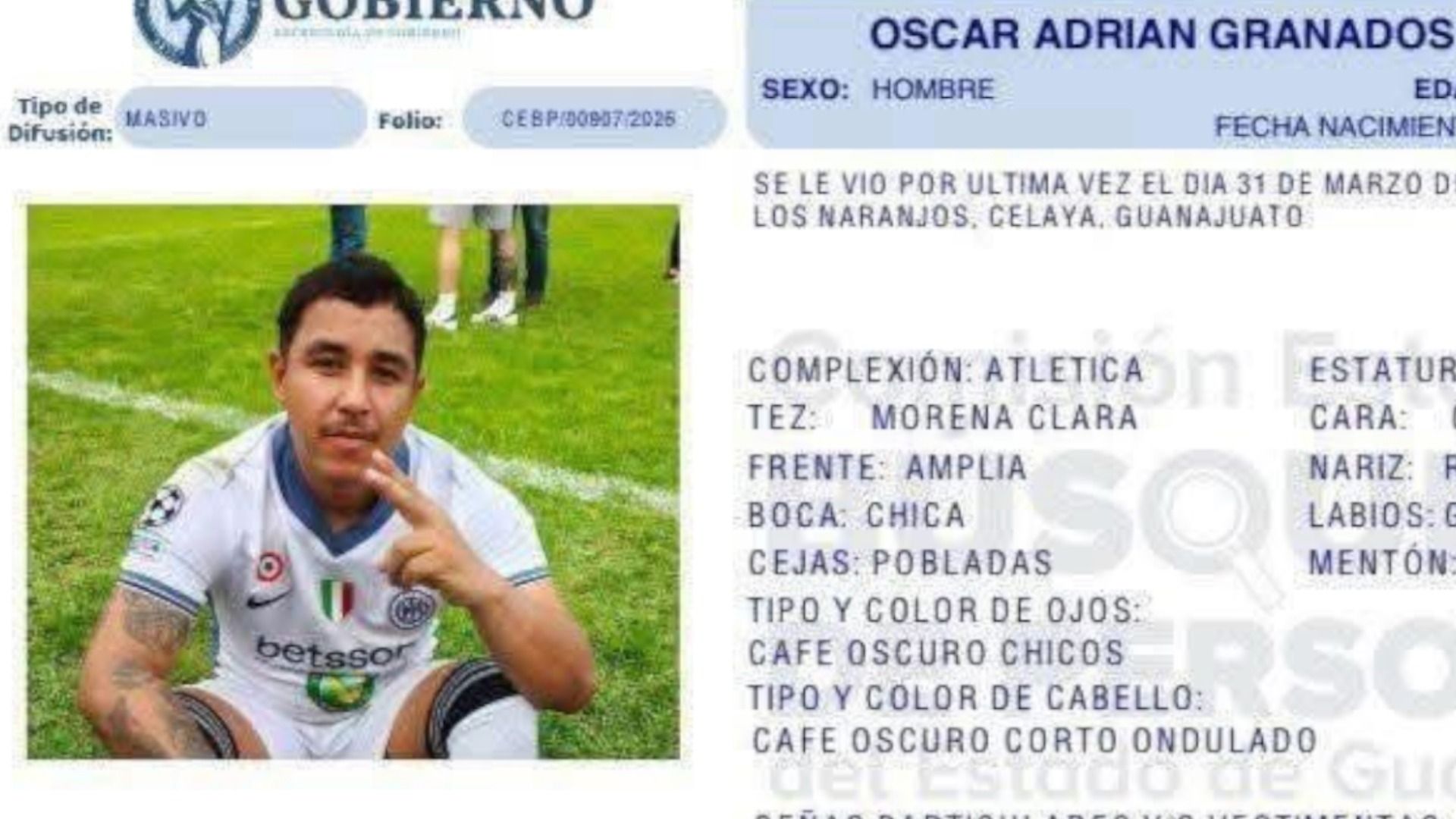 Futbolista Alias “Boru” fue Encontrado Muerto; Desde el 31 de Marzo era Buscado en Celaya. Foto: N+