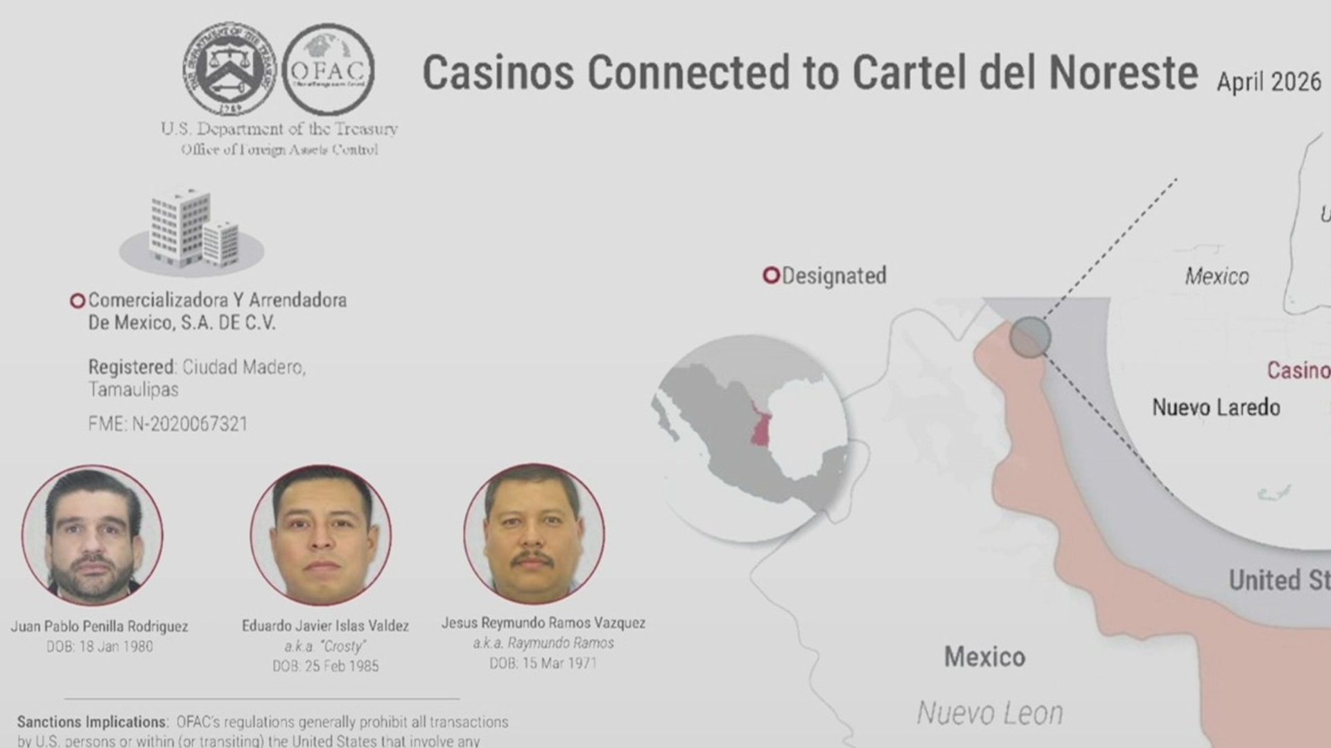 Casinos en México sancionados por Estados Unidos