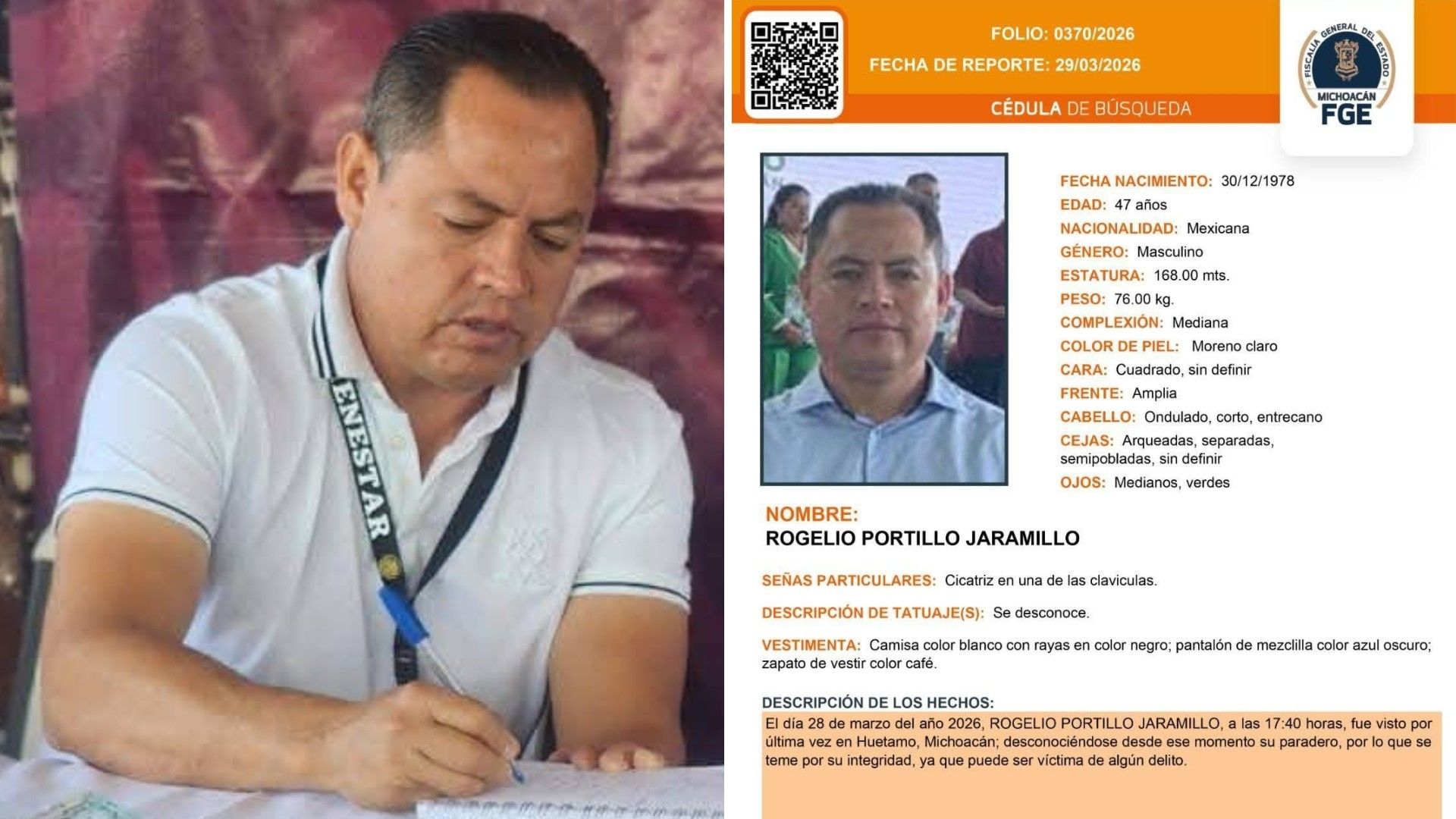 Desaparece Director de Bienestar, Rogelio Portillo, en Huetamo, Michoacán; Lo Buscaba la DEA