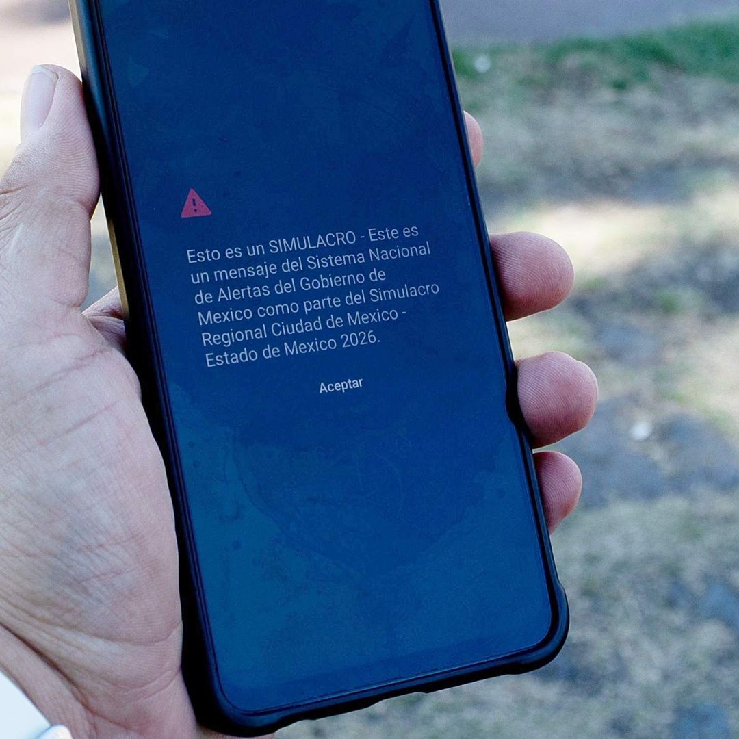 Alerta que llegó a teléfonos móviles durante el simulacro regional en CDMX en febrero 2026. Foto: Cuartoscuro