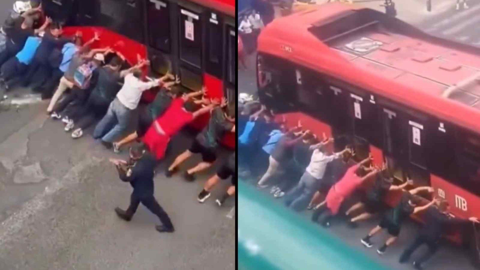Un Metrobús fue empujado por usuarios al quedarse varado en una manifestación.