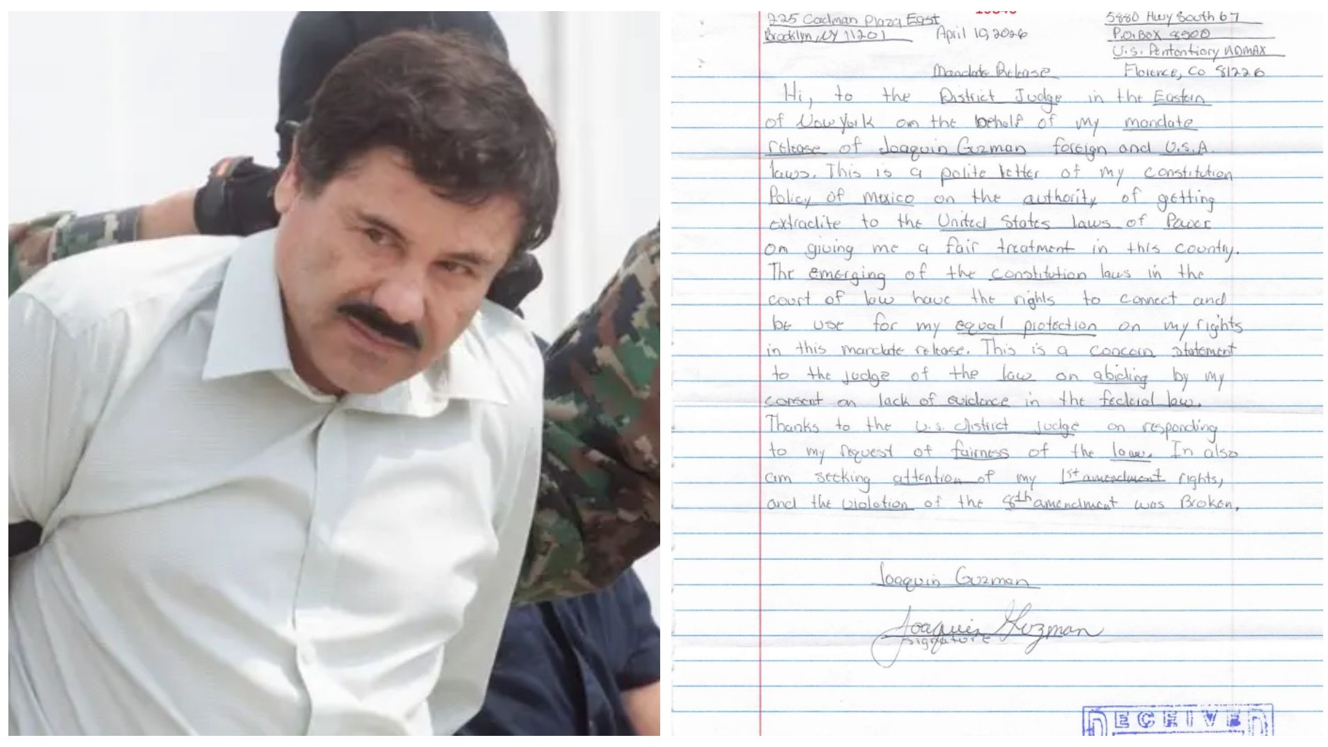 Joaquín "El Chapo" Guzmán Pide al Juez Cogan Trato Justo y Que se Protejan sus Derechos