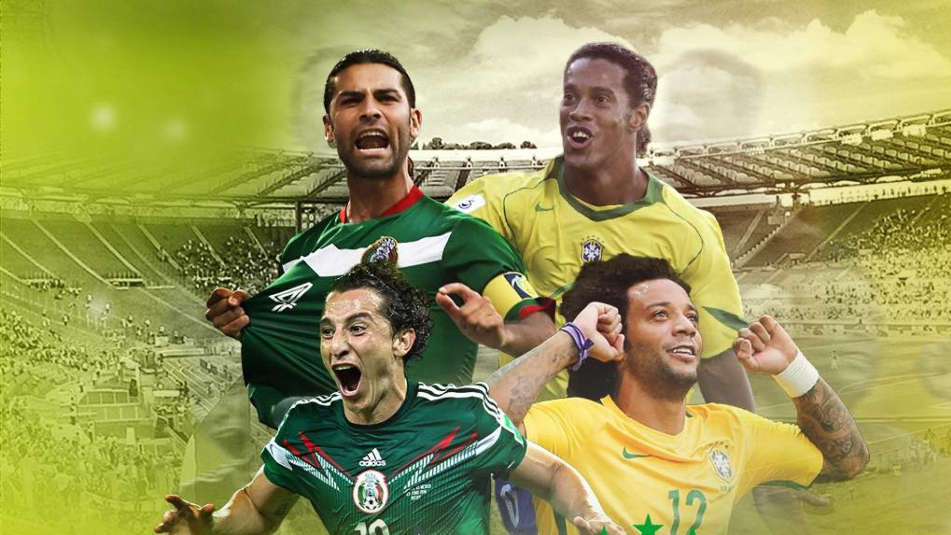 Varias leyendas e ídolos de México y Brasil volverán a desplegar su talento en la cancha del Coloso de Santa Úrsula. Foto Facebook: Homenaje a nuestras leyendas