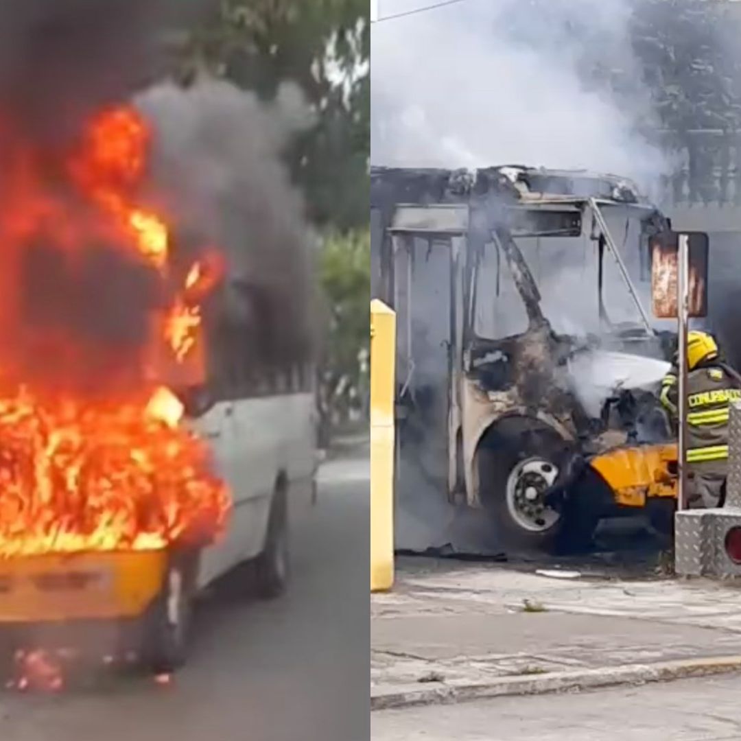 Camión de transporte público incendiado en Boca del Río