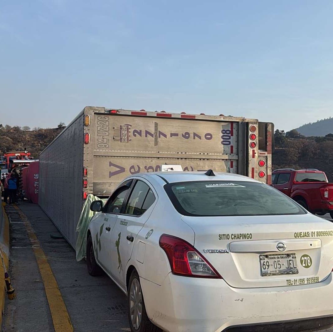 Un tráiler que trasladaba cabezas de ganado volcó en la autopista México-Puebla. Foto: N+