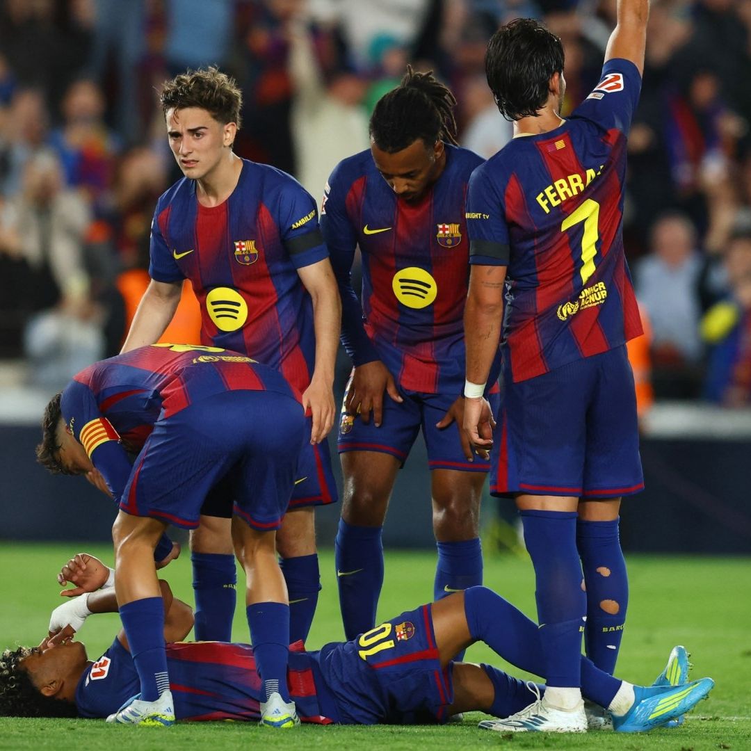 Lamine Yamal, delantero del Barcelona, se lesionó al cobrar un penalti ante el Celta de Vigo. Foto: Reuters