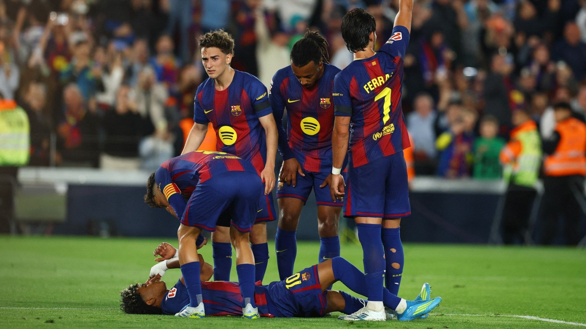 Lamine Yamal, delantero del Barcelona, se lesionó al cobrar un penalti ante el Celta de Vigo. Foto: Reuters