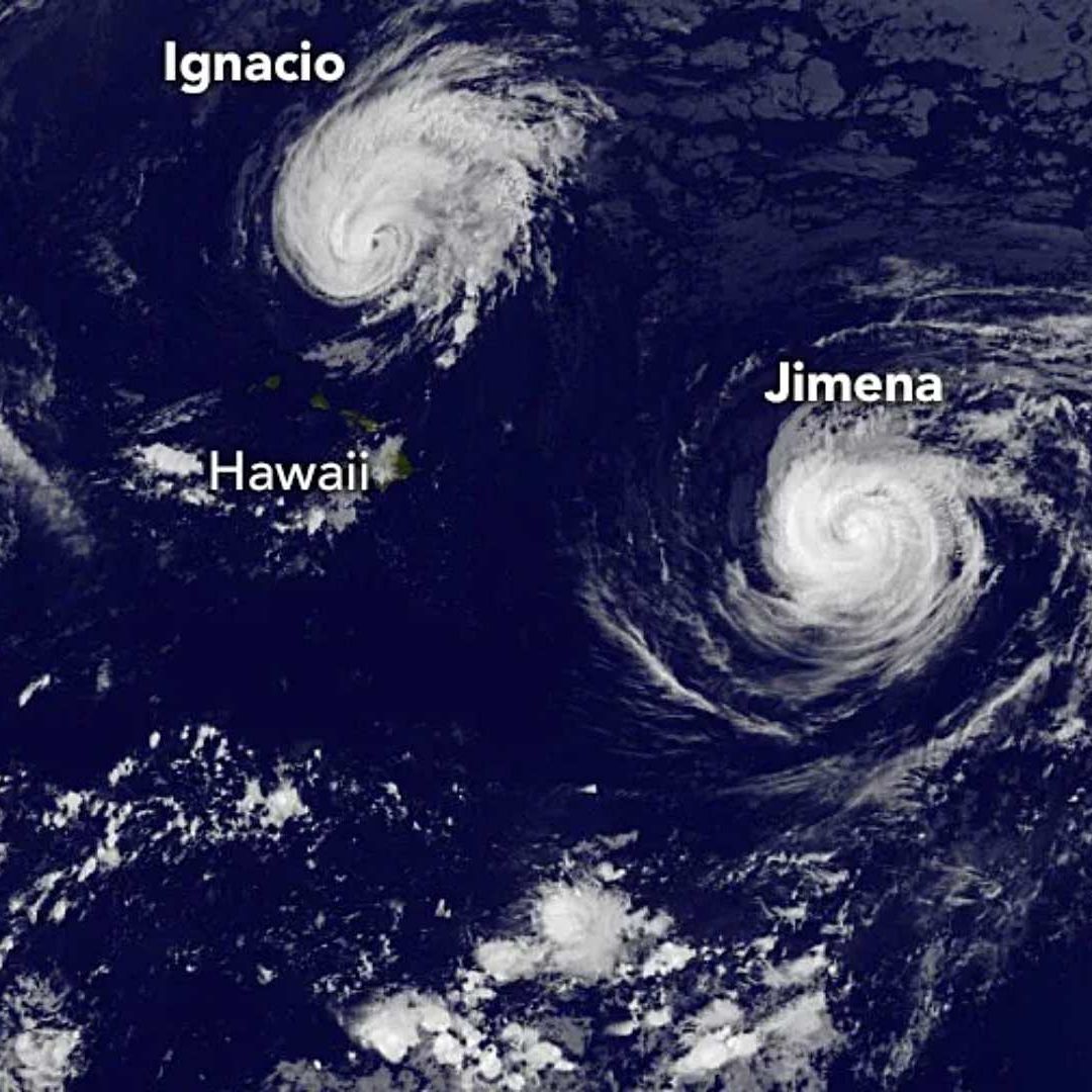 Varios ciclones tropicales en el Pacífico el 1 de septiembre de 2015, durante un fenómeno de El Niño. Foto: Proyecto GOES de la NASA/NOAA.