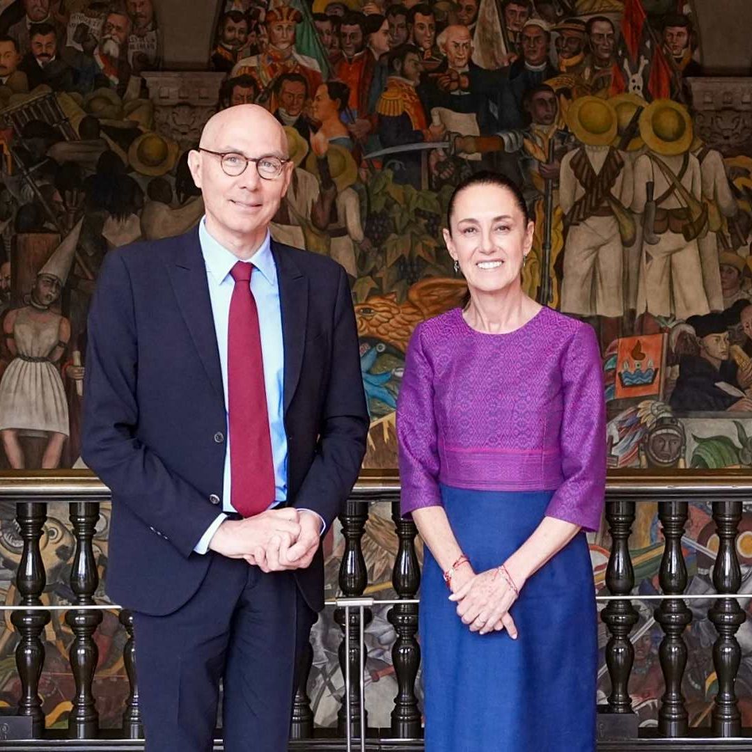 La presidenta Claudia Sheinbaum Pardo recibió en Palacio Nacional a Volker Türk, Alto Comisionado de ONU. Foto: X @Claudiashein